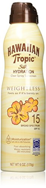 Hawaiian Tropic Silk Hydration Weightless Clear Spray Sunscreen, Broad-Spectrum Protection, SPF 15, 6 Ounces Hawaiian Tropic Silk Hydration Weightless Clear Spray Sunscreen, Broad-Spectrum Protection, SPF 15, 6 Ounces