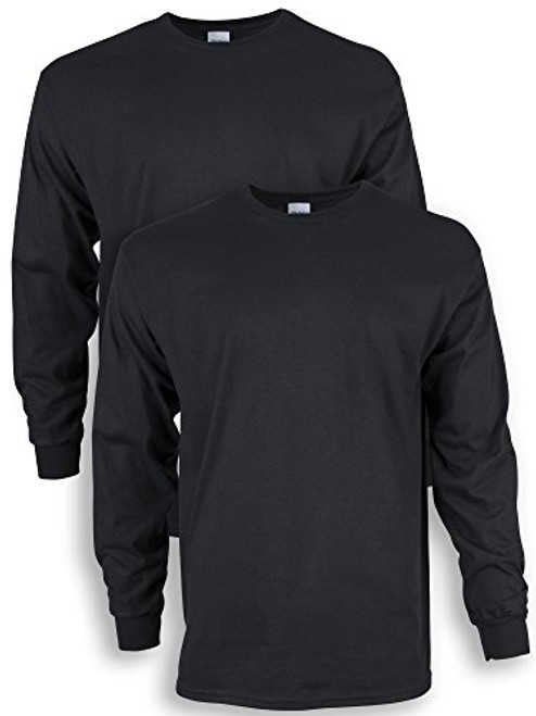 Gildan Men's Ultra Cotton Adult Long Sleeve T-Shirt, 2-Pack, black, X-Large