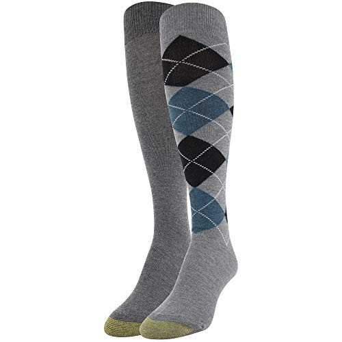 Gold Toe Women's Argyle Knee High Socks, 2 Pairs, Light Grey/Charcoal, Shoe Size: 6-9