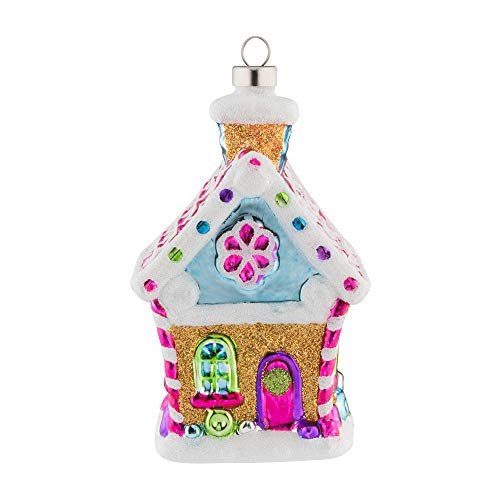 kat + annie Ornament Gingerbread House, Pink, White, Gold