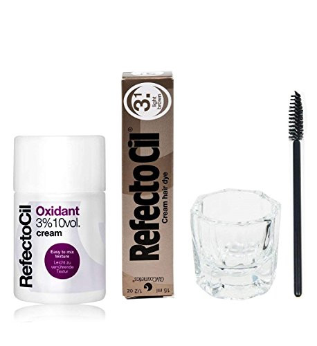 Refectocil KIT - Cream Hair Dye + Creme Oxidant 3% 3.4oz + Mixing Dish + Mascara Brush (Light Brown)