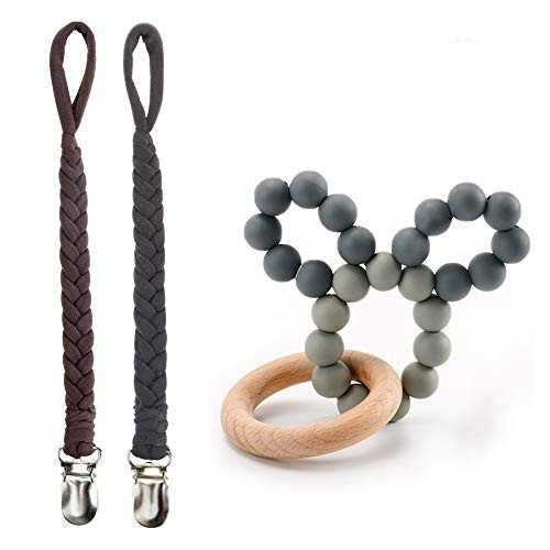 Pacifier Clips, Universal Baby Pacifier Holder Leash, Hand-Made Braided Pacifier Clips, Baby and Toddler Pacifier Metal Clips 3 Pack, Baby Molar Toy