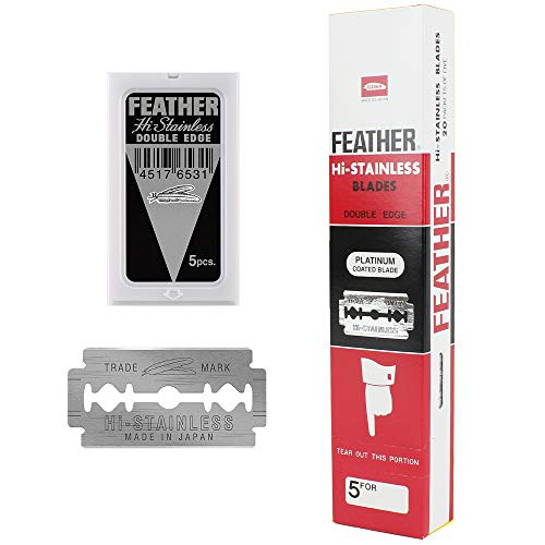 Feather Double Edge Safety Razor Blades - (100 Count) - Platinum Coated Hi-Stainless Steel Razor Blades - Fits Most Safety Razors - Super Sharp for Close Shaves - Japanese Quality