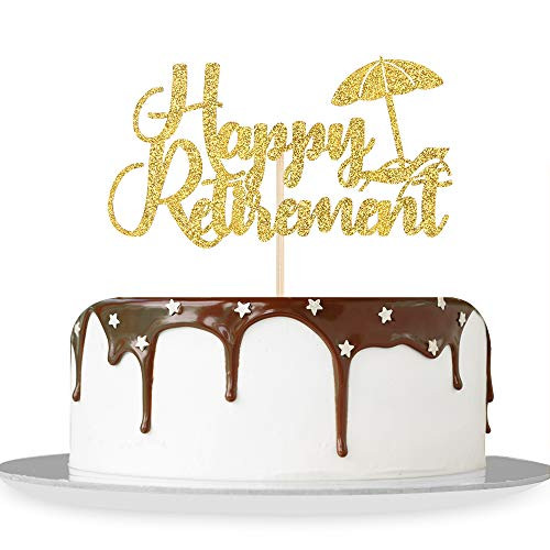 Gold Glitter Happy Retirement Cake Topper Umbrella Retired AF Farewell Retirement Party Decorations