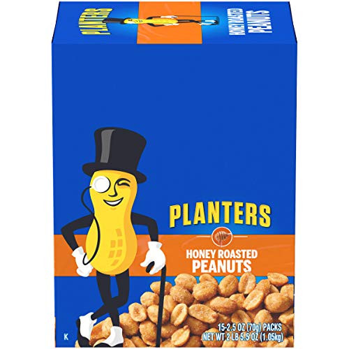 PLANTERS Honey Roasted Peanuts, 2.5 oz. Individual Snack Packs (15 Pack) - Roasted with Honey and Sea Salt - Active Lifestyle Snacks, Movie Snacks and School Snacks - Kosher Peanuts PLANTERS Honey Roasted Peanuts, 2.5 oz. Individual Snack Packs (15 Pack) - Roasted with Honey and Sea Salt - Active Lifestyle Snacks, Movie Snacks and School Snacks - Kosher Peanuts