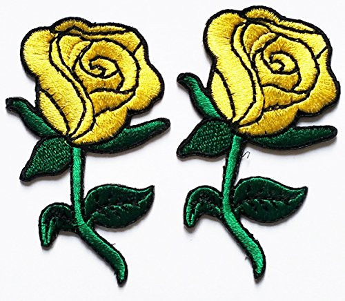 HHO 2 Pieces Patch Yellow Rose Flowers Patch Embroidered Patch Embroidered DIY Patches Cute Applique Sew Iron on Kids Craft Patch for Bags Jackets Jeans Clothes