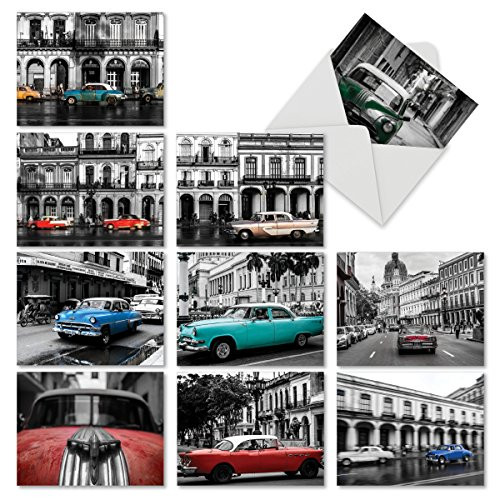 10 Havana Hotrods' Note Cards with Envelopes, Classic Car Stationery Set for All Occasions, Assorted Blank Greeting Cards for Weddings, Father's Day, Birthdays, Thank You 4 x 5.12 inch M6550OCB