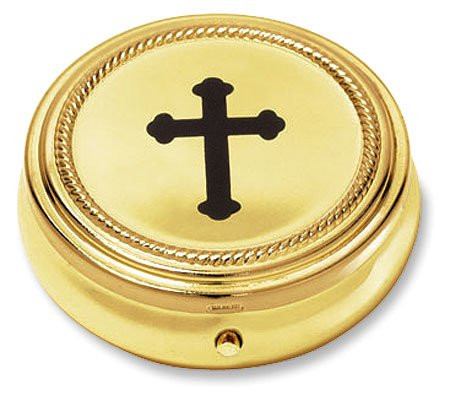 Catholic Budded Cross Gold Toned Pyx Case, 2 1/4 Inch