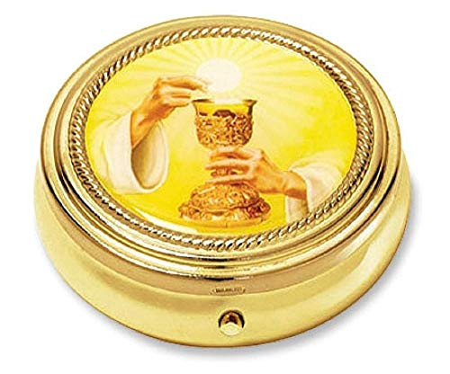 Small Catholic Communion Gold Toned Eucharist Host Carrier Travelling Pyx, 2 1/4 Inch