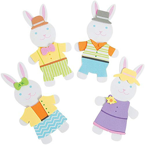 Fun Express 12 Pack - Dressed Up Easter Bunny Magnet Craft Kits - Dressed Up Bunnies Magnet CK-12 for Easter - Craft Kits - Stationary Craft Kits - Magnet - Easter