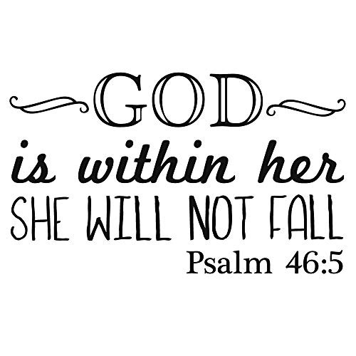 ZSSZ God is Within Her SHE Will NOT Fall Psalm 46:5 Vinyl Wall Decals Christian Bible Verse Quotes Wall Sayings Religious Home Décor Sticker