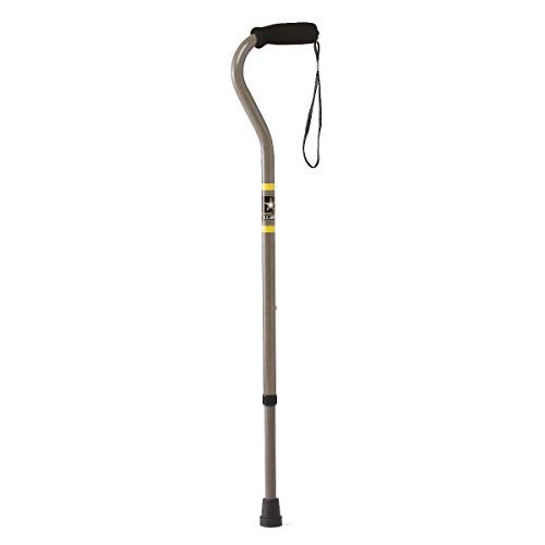 Medline U.S Army Camo Green Walking Cane with Army Logo, Offset Single Point Cane, Aluminum with Foam Handle and Wrist Strap, Adjustable 29" to 38", 300 lb. Capacity