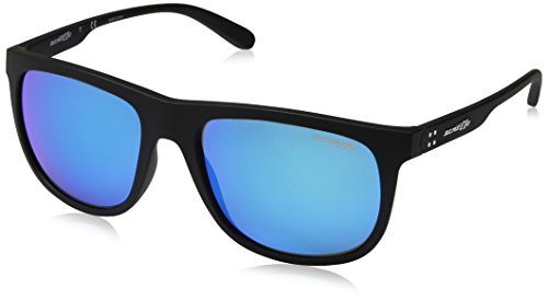 Arnette Men's AN4235 Crooked Grind Rectangular Sunglasses, Matte Black/Green Mirror Light Blue, 56 mm