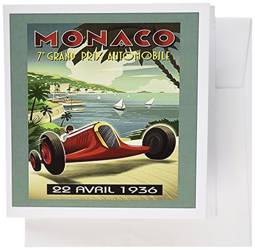 3dRose Print of Vintage Monoco Race Car Along Seashore Greeting Cards, Set of 6 (gc_185279_1)