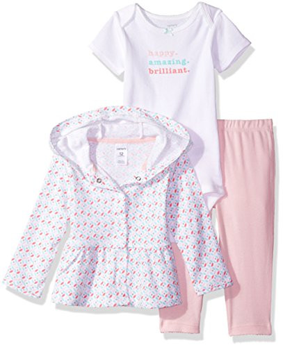 Carter's Baby Girls' 3 Piece Sets, White/Light Pink, 9 Months