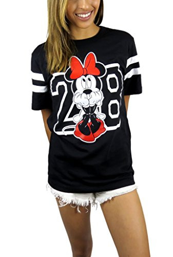 Disney Womens Minnie Mouse Varsity Football Tee (Black, Medium)