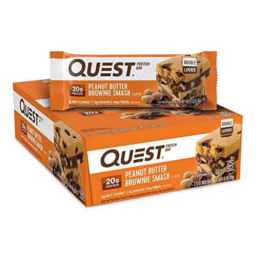 Quest Nutrition Peanut Butter Brownie Smash Protein Bar, High Protein, Low Carb, Gluten Free, Keto Friendly, 12 Count Quest Nutrition Peanut Butter Brownie Smash Protein Bar, High Protein, Low Carb, Gluten Free, Keto Friendly, 12 Count