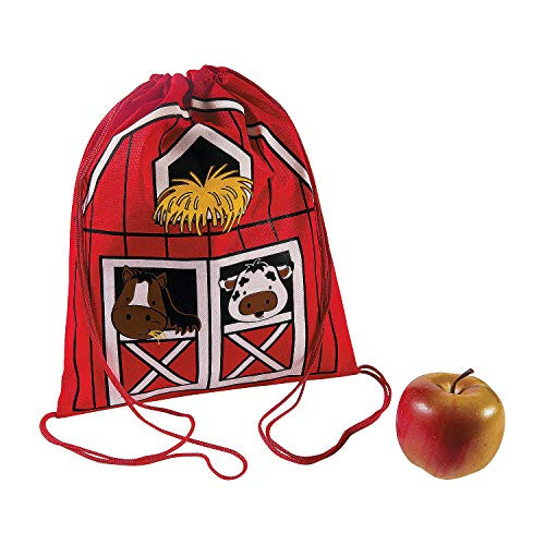Fun Express - Farm Barnyard Drawstring Backpack - Apparel Accessories - Totes - Novelty Backpacks - 12 Pieces