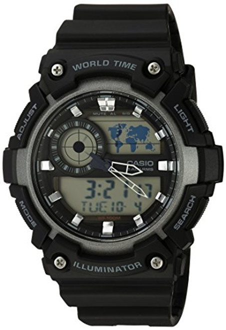 Casio Men's 'Super Illuminator' Quartz Resin Casual Watch, Color:Black (Model: AEQ-200W-1AVCF)