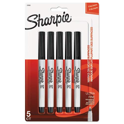 Sharpie Permanent Ultra-Fine Point Markers, Black, Pack of 5 Markers