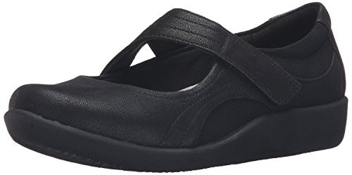 CLARKS Women's Sillian Bella Mary Jane Flat, Black Synthetic, 10 M US