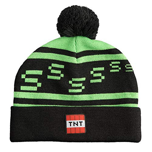 JINX Minecraft Creeper TNT Knit Pom Knit Beanie, Green/Black, One Size