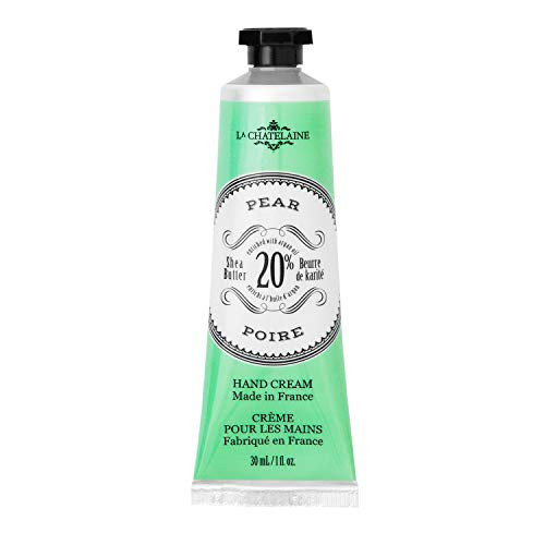 La Chatelaine 20% Shea Butter Hand Cream, Travel Size 1 fl oz with Organic Argan Oil, Moisturizing, Nourishing, Repairing, Non-Greasy Formula, Made in France, Paraben Free - Pear