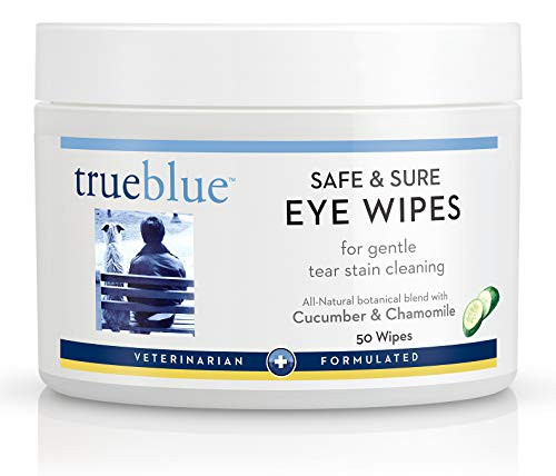 TrueBlue Cucumber & Chamomile Safe and Sure Dog Eye Wipes  Pre-Moistened Textured Pads for Tear Stain Eye Cleaning  Cleansing Eye Wipe for Dogs, Puppies  Non-Toxic, All-Natural  50 Count