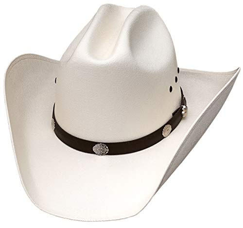 Classic Cattleman Straw Cowboy Hat with Silver Conchos and Elastic Band - White -L/XL