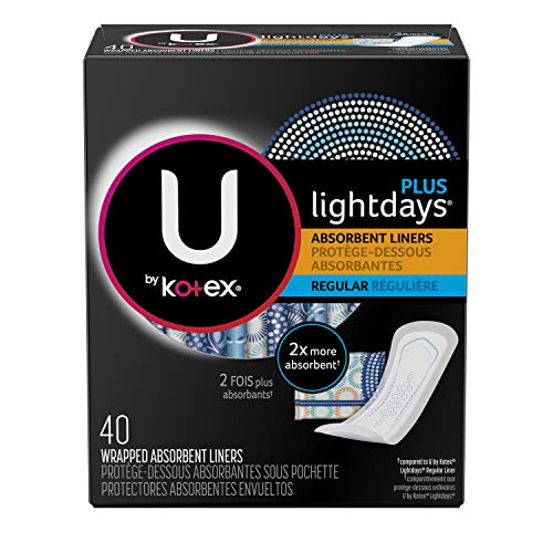 U by Kotex Lightdays Plus Liners, Regular, Fragrance-Free, 320 Count (8 Packs of 40) (Packaging May Vary)
