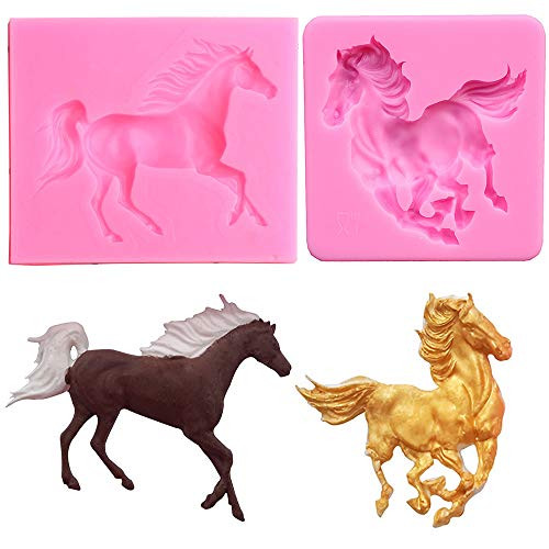 2Pcs Small Size Horse Fondant Mold Running Horse Silicone Chocolate Candy Gum Paste Sugar Craft Mold Cake Decorating Tool Polymer Clay Resin Epoxy Casting Mold