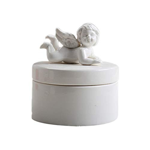Garneck Ceramic Jewelry Box Decorative Angel Jewelry Storage Tank Ring Container Ceramic Jewelry Organizer with Lid for Home Decor Wedding Gift