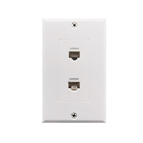 Cat6 Wall Plate and Keystone,Fly Tiger,Rj45 Jack Ethernet Connector,Female to Female,White (2 Port)
