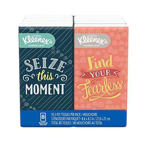 Kleenex Trusted Care Facial Tissues, 8 On-The-Go Travel Packs, 10 Tissues per Pack (80 Tissues Total)