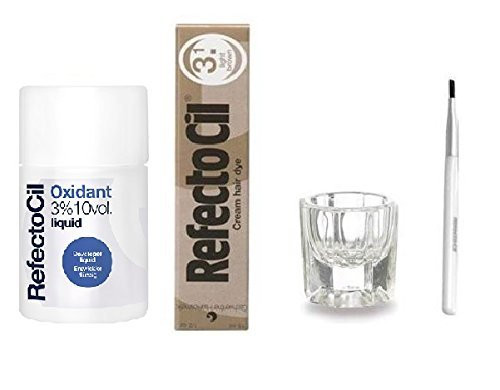 REFECTOCIL COLOR KIT- Light Brown Cream Hair Dye + Liquid Oxidant 3% 3.38 oz + Mixing Brush + Mixing Dish