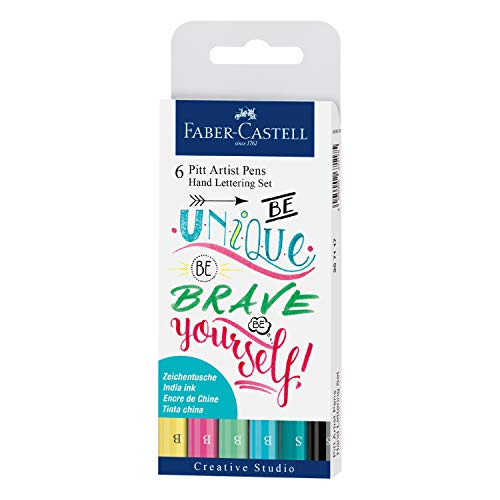 Faber-Castell Pitt Artist Pen Hand Lettering Set - 6 Modern Calligraphy and Lettering Markers in Assorted Nibs and Colors (Be Unique)