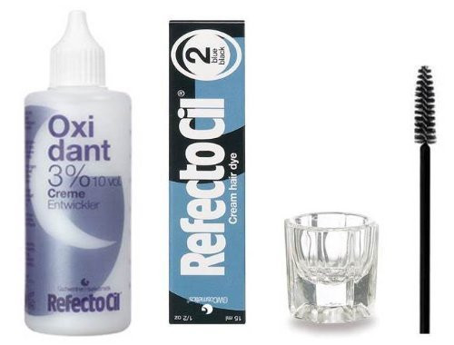 Refectocil KIT - Cream Hair Dye + Creme Oxidant 3% 3.4oz + Mixing Dish + Mascara Brush (Blue Black)