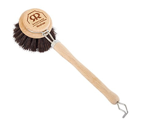 REDECKER Horsehair Dish Brush with Untreated Beechwood Handle, 9-1/2 inches, Gentle Natural Bristles, Hanging Loop for Easy Storage, Made in Germany