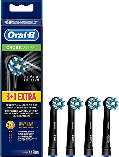 Oral-B Genuine CrossAction Replacement Black Toothbrush Heads, Refills for Electric Toothbrush, Angled Bristles for up to 100 Percent More Plaque Removal, Pack of 4