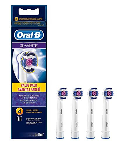 3D White Electric Toothbrush Replacement Heads Refill by Oral B Genuine Braun Refill (4 Heads)