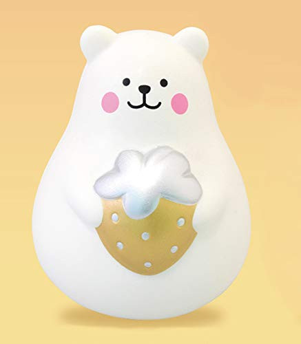 ibloom Marshmallow Bear Mr White Slow Rising Big Squishy Toy (Gold Strawberry, 5.6 Inch) Party Favors, Stress Balls, Birthday Gift Boxes, Kawaii Squishies for Kids, Girls, Boys, Adults