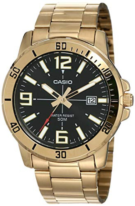 Casio MTP-VD01G-1BV Men's Enticer Gold Tone Stainless Steel Black Dial Casual Analog Sporty Watch