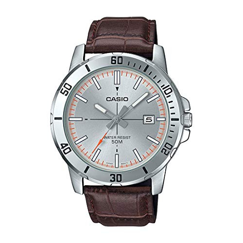 Casio MTP-VD01L-8EV Men's Enticer Brown Leather Band Grey Dial Casual Analog Sporty Watch