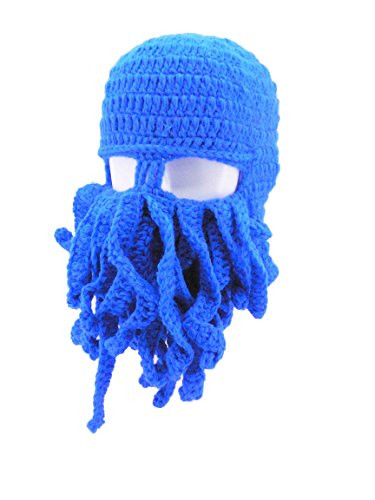 Oidon Octopus Winter Warm Knitted Wool Ski Face Mask Knit Beard Squid Beanie Hat Cap (Blue)