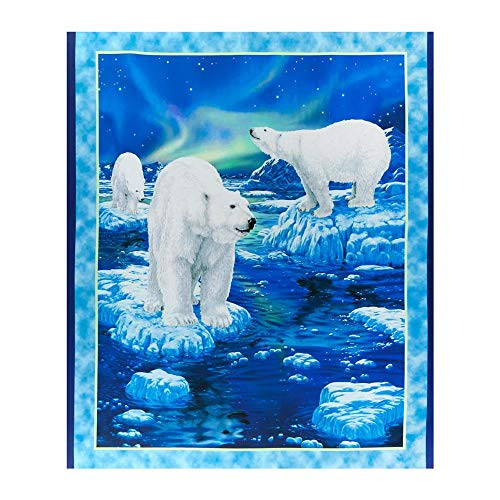 QT Fabrics Northern Lights Polar Bear Panel 36'' Blue