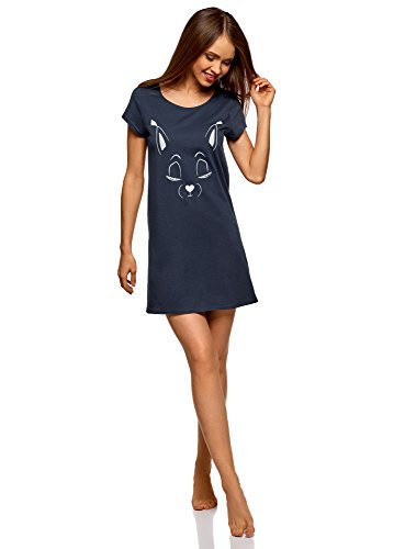 oodji Ultra Women's Printed Cotton Dress, Blue, US 6 / EU 40 / M