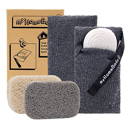 Soap Saver Pouch | Exfoliating Sponge Soap Pocket Body Exfoliator Sponges for Bath or Shower | Body Scrubber for Large Bar Soap or Leftover Soap Bits | 2 Pack + 2 Piece Soap Lift Soap Saver Pads