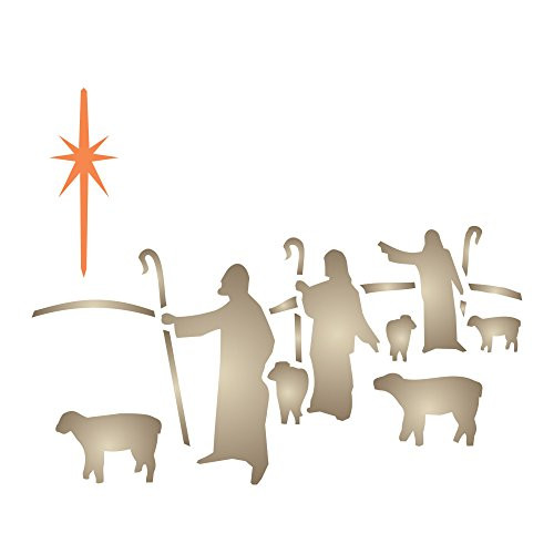 CHRISTMAS SHEPHERDS STENCIL (size: 3.25"w x 4"h) Reusable Stencils for Painting - Best Quality CHRISTMAS CARD Ideas - Use for SCRAPBOOKING, Walls, Floors, Fabrics, Glass, Wood, Cards, and More