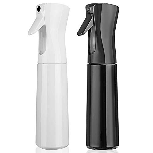 Hair Spray Bottle Empty Plastic Trigger Spray Bottle Refillable Fine Mist Sprayer Bottle 2 Pack 10oz /300ml for Hair Styling, Cleaning, Garden Continuous Water Mister (Black+White)