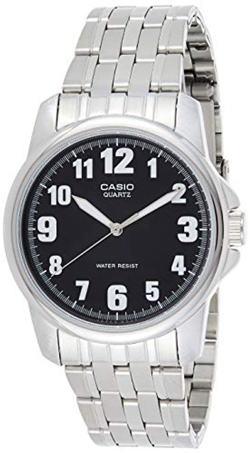 Casio Men's MTP1216A-1B Silver Stainless-Steel Quartz Watch with Black Dial